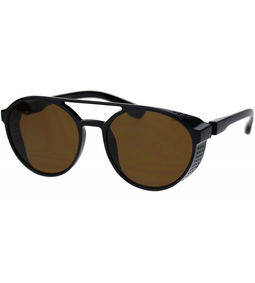 Sport Mens Cafe Racer Style Side Visor Round Vintage Plastic Sunglasses - Black Brown - CB18QZOTW7M $24.27