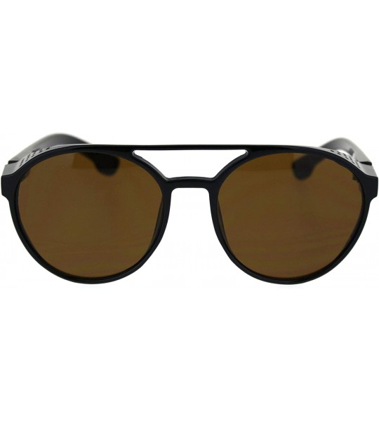 Sport Mens Cafe Racer Style Side Visor Round Vintage Plastic Sunglasses - Black Brown - CB18QZOTW7M $24.27