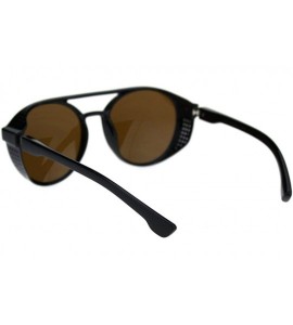 Sport Mens Cafe Racer Style Side Visor Round Vintage Plastic Sunglasses - Black Brown - CB18QZOTW7M $24.27