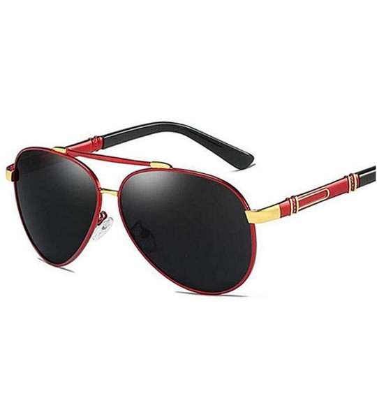 Oval Metal Frame Sunglasses Big Box Polarized Sunglasses Men Fashion - Red Gold Frame Black Ash - CA18WWQWCTW $35.48
