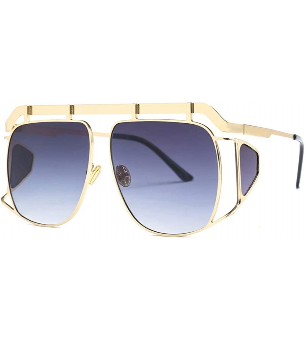 Square Oversized Shield Sunglasses Men Vintage Metal Punk Female Sun Glasses Square - Gold With Black - CH18KGQN7C5 $20.27