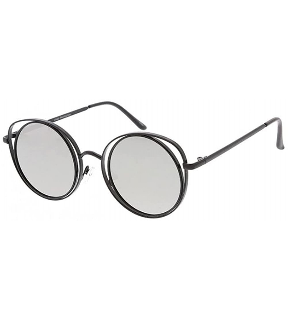 Round Fashion Culture Women's Open Wire Round Cat Eye Mirrored Sunglasses - Silver - CP18D53DZMN $30.61