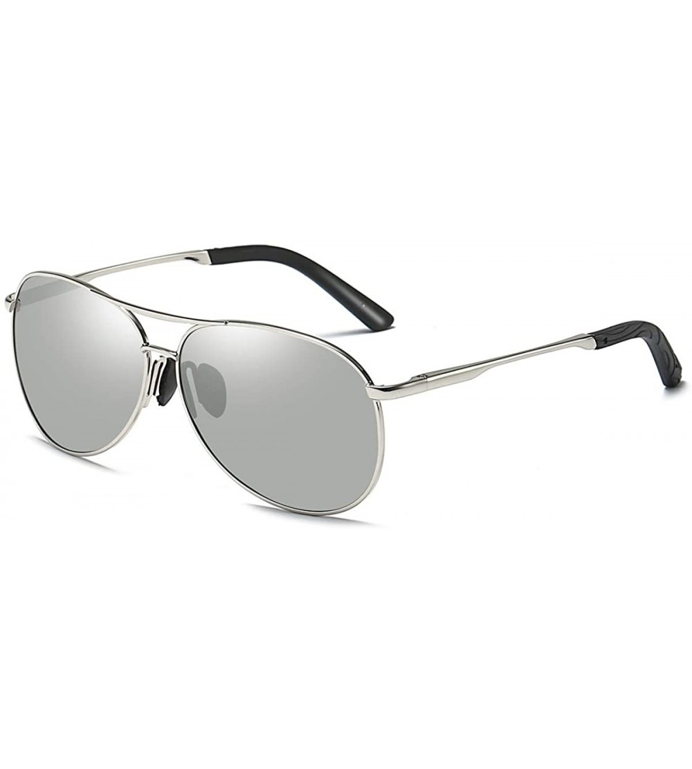 Round Polarized Sunglasses for Men Stainless Steel Frame UV400 Lenses Driving Outdoor Eyewear - G - CF198OCR3SM $31.08