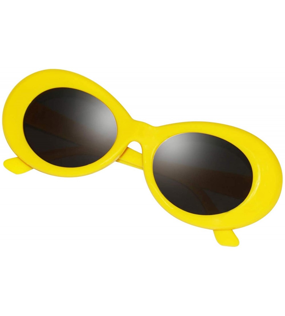 Rimless Bold Retro Oval Mod Thick Frame Sunglasses Round Lens Kurt Cobain Clout Goggles - Yellow - CJ18HMR2LLC $19.48