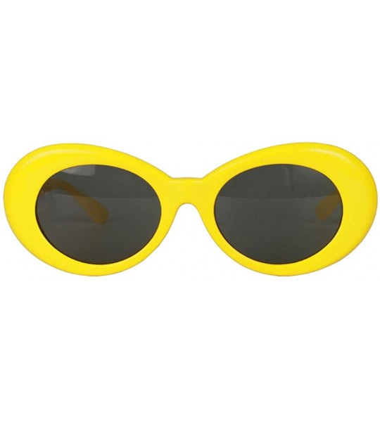 Rimless Bold Retro Oval Mod Thick Frame Sunglasses Round Lens Kurt Cobain Clout Goggles - Yellow - CJ18HMR2LLC $19.48