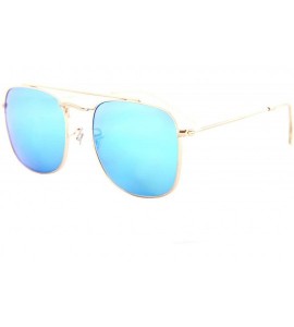 Goggle Sunglasses Men Women Designer Inspired Rectangular Metal Mirror Stylish - Gold Metal Frame / Mirrored Blue Lens - C518...