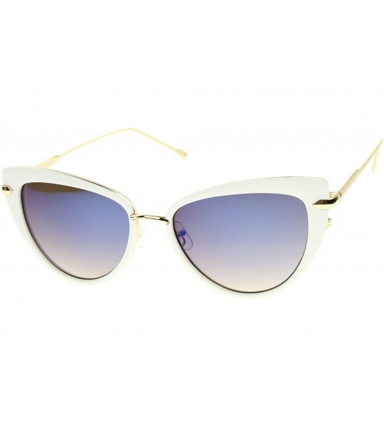 Cat Eye Women's High Fashion Metal Temple Super Cat Eye Sunglasses 55mm - White-gold / Blue Mirror - CT12I21RNOB $19.58