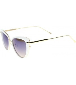 Cat Eye Women's High Fashion Metal Temple Super Cat Eye Sunglasses 55mm - White-gold / Blue Mirror - CT12I21RNOB $19.58