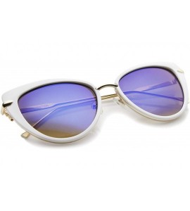 Cat Eye Women's High Fashion Metal Temple Super Cat Eye Sunglasses 55mm - White-gold / Blue Mirror - CT12I21RNOB $19.58