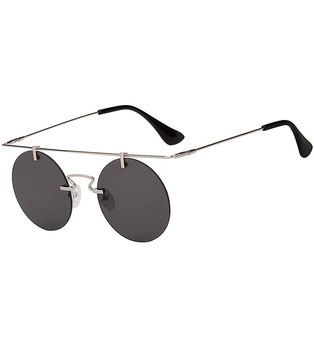 Round Men Women Vintage Round Brow Sunglasses Colored Metal Frame Tinted Lens Shades - Silver-smoke - C818IGUUU3U $20.73