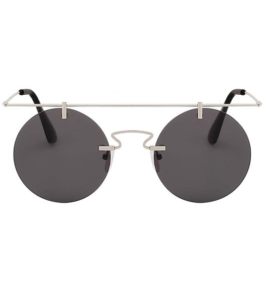 Round Men Women Vintage Round Brow Sunglasses Colored Metal Frame Tinted Lens Shades - Silver-smoke - C818IGUUU3U $20.73