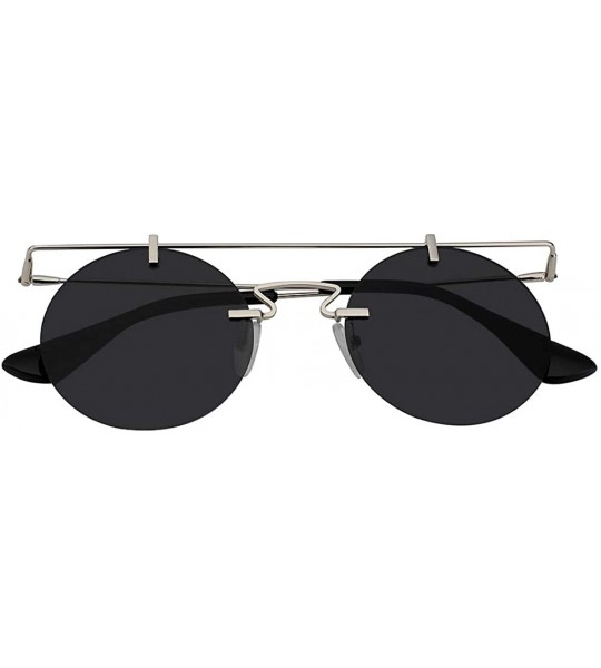 Round Men Women Vintage Round Brow Sunglasses Colored Metal Frame Tinted Lens Shades - Silver-smoke - C818IGUUU3U $20.73