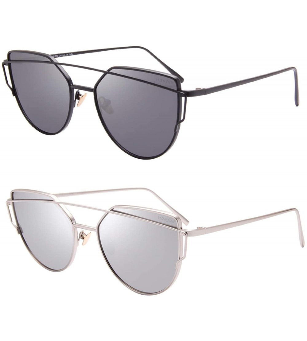 Cat Eye Street Fashion Cat Eye Mirrored Metal Sunglasses for Women 7805 - Bk+sr - CF18Q6RASMO $35.26