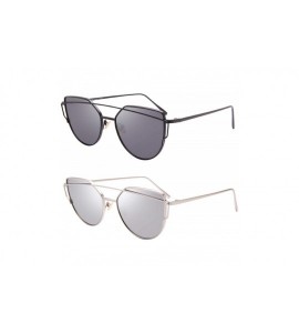 Cat Eye Street Fashion Cat Eye Mirrored Metal Sunglasses for Women 7805 - Bk+sr - CF18Q6RASMO $35.26