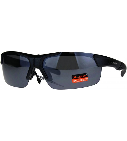 Sport Xloop Sunglasses Mens Wrap Half Rim Sports Fashion Light Weight UV 400 - Gunmetal - CF1802O0OX0 $19.34