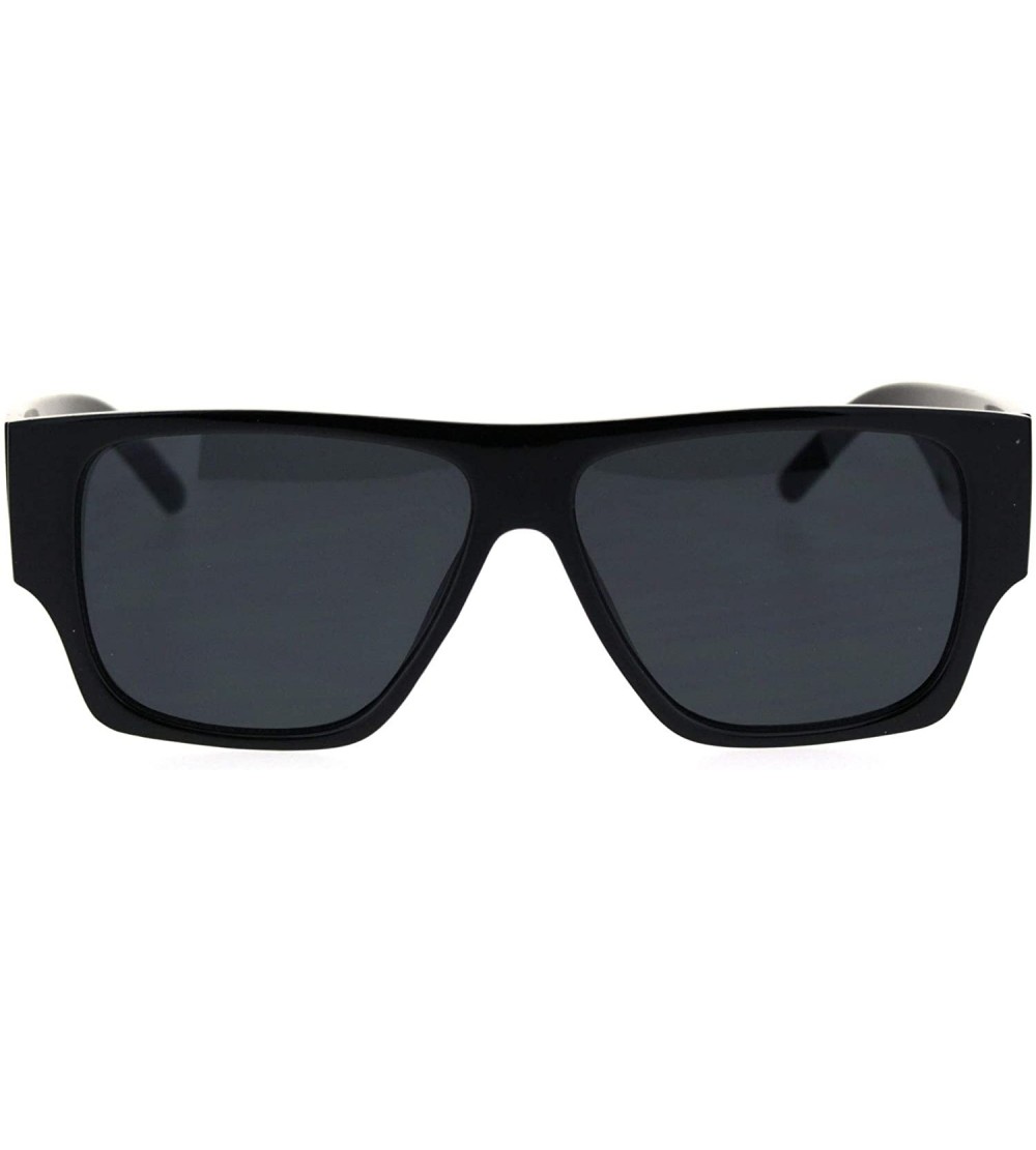 Rectangular Mens Thick Arm Flat Top Gangster Mob Plastic Sunglasses - All Black - CI18SIRRK5X $19.81