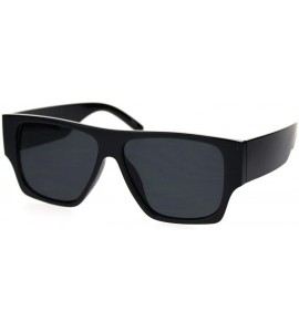 Rectangular Mens Thick Arm Flat Top Gangster Mob Plastic Sunglasses - All Black - CI18SIRRK5X $19.81