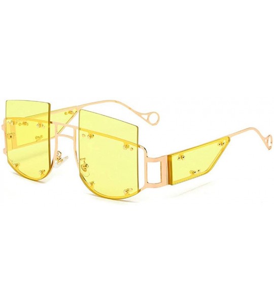Square new frameless windproof personality men and women brand fashion trend sunglasses UV400 - Yellow - CW18ALMWL5Y $25.64