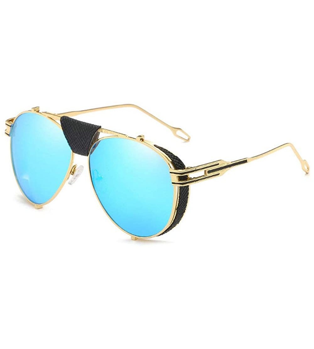 Oversized Men Fashion Trend New Pilot Metal Thick-edge Sunglasses Brand Designer Ladies retro sunglasses - Blue - CD18WGTX7EX...