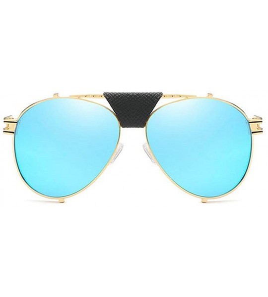 Oversized Men Fashion Trend New Pilot Metal Thick-edge Sunglasses Brand Designer Ladies retro sunglasses - Blue - CD18WGTX7EX...