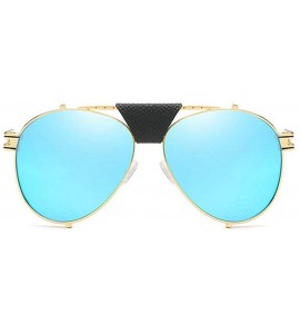 Oversized Men Fashion Trend New Pilot Metal Thick-edge Sunglasses Brand Designer Ladies retro sunglasses - Blue - CD18WGTX7EX...