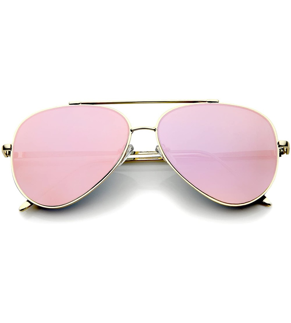 Cat Eye Mirrored Oversized Aviator Sunglasses for Women with Flat Mirror Lens 58mm - Gold / Pink Mirror - CN12EH1986L $19.62