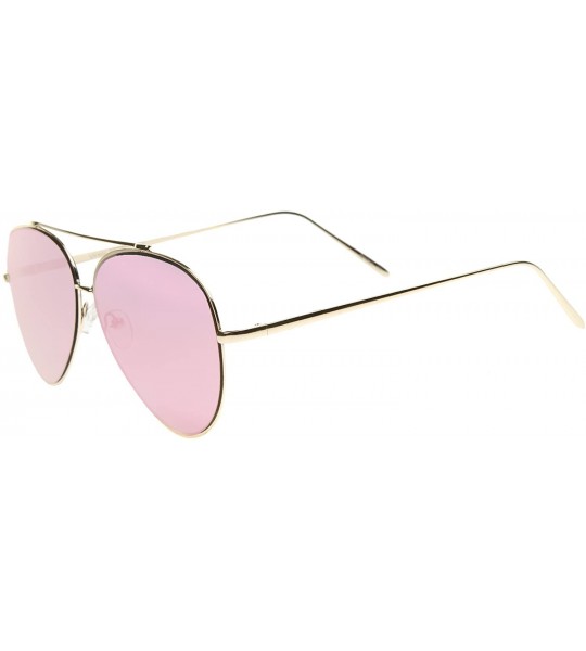 Cat Eye Mirrored Oversized Aviator Sunglasses for Women with Flat Mirror Lens 58mm - Gold / Pink Mirror - CN12EH1986L $19.62