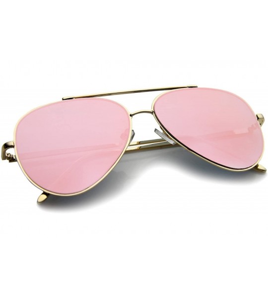 Cat Eye Mirrored Oversized Aviator Sunglasses for Women with Flat Mirror Lens 58mm - Gold / Pink Mirror - CN12EH1986L $19.62