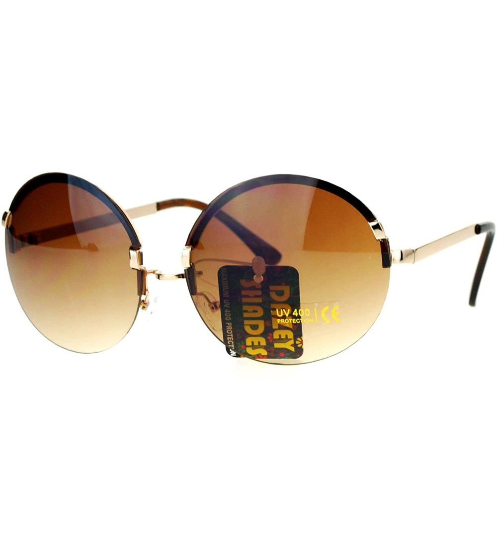 Rimless Fashion Womens Sunglasses Super Oversized Rimless Round Circle Frame - Gold (Brown) - CP18957SNLT $19.91