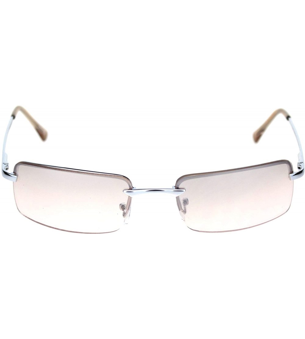 Rimless Mens Spring Hinge Narrow Rectangular Rimless Classy Metal Rim Sunglasses - Silver Pink - CM18R289ZSN $22.13