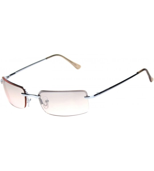 Rimless Mens Spring Hinge Narrow Rectangular Rimless Classy Metal Rim Sunglasses - Silver Pink - CM18R289ZSN $22.13