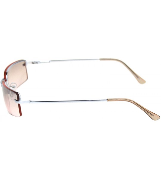 Rimless Mens Spring Hinge Narrow Rectangular Rimless Classy Metal Rim Sunglasses - Silver Pink - CM18R289ZSN $22.13