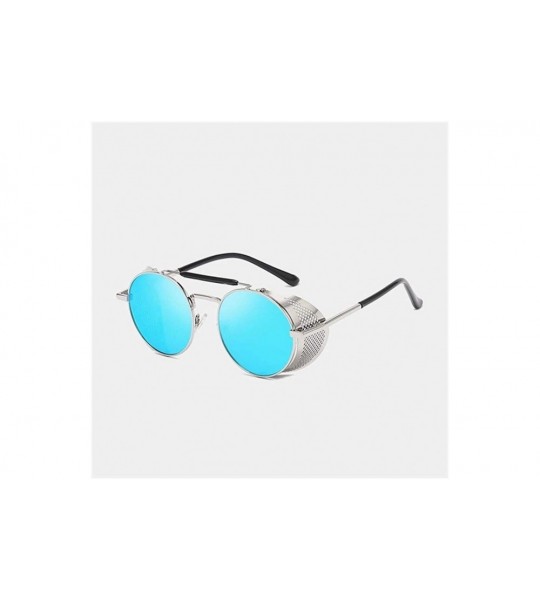 Round Metal Round Frame Steampunk Sunglasses for Men and Women UV400 - C4 Silver Blue - CL198CZDEZE $23.96