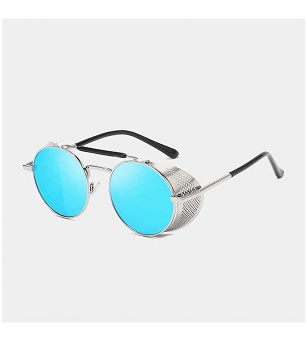 Round Metal Round Frame Steampunk Sunglasses for Men and Women UV400 - C4 Silver Blue - CL198CZDEZE $23.96