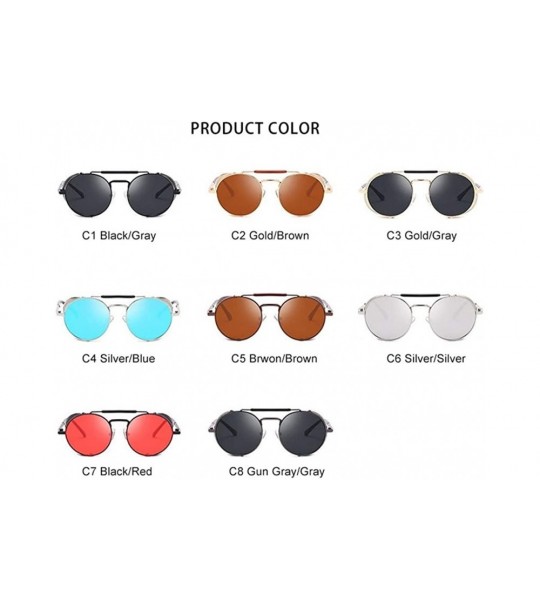 Round Metal Round Frame Steampunk Sunglasses for Men and Women UV400 - C4 Silver Blue - CL198CZDEZE $23.96