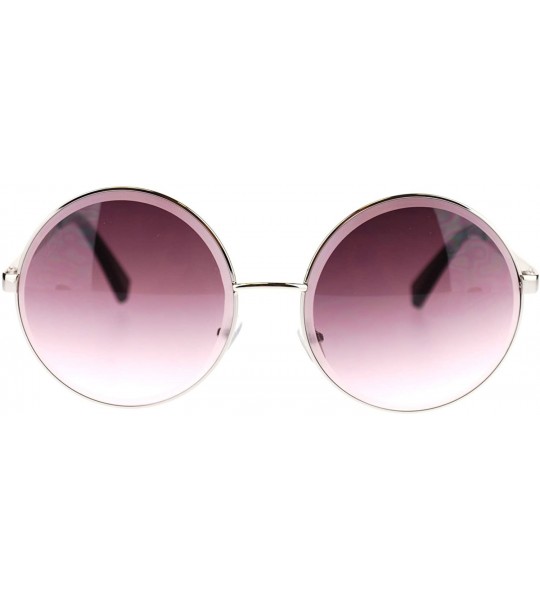 Oversized Womens Round Sunglasses Metal Frame Beveled Edge Circle Lens - Silver - CP11NP1TY4L $18.23