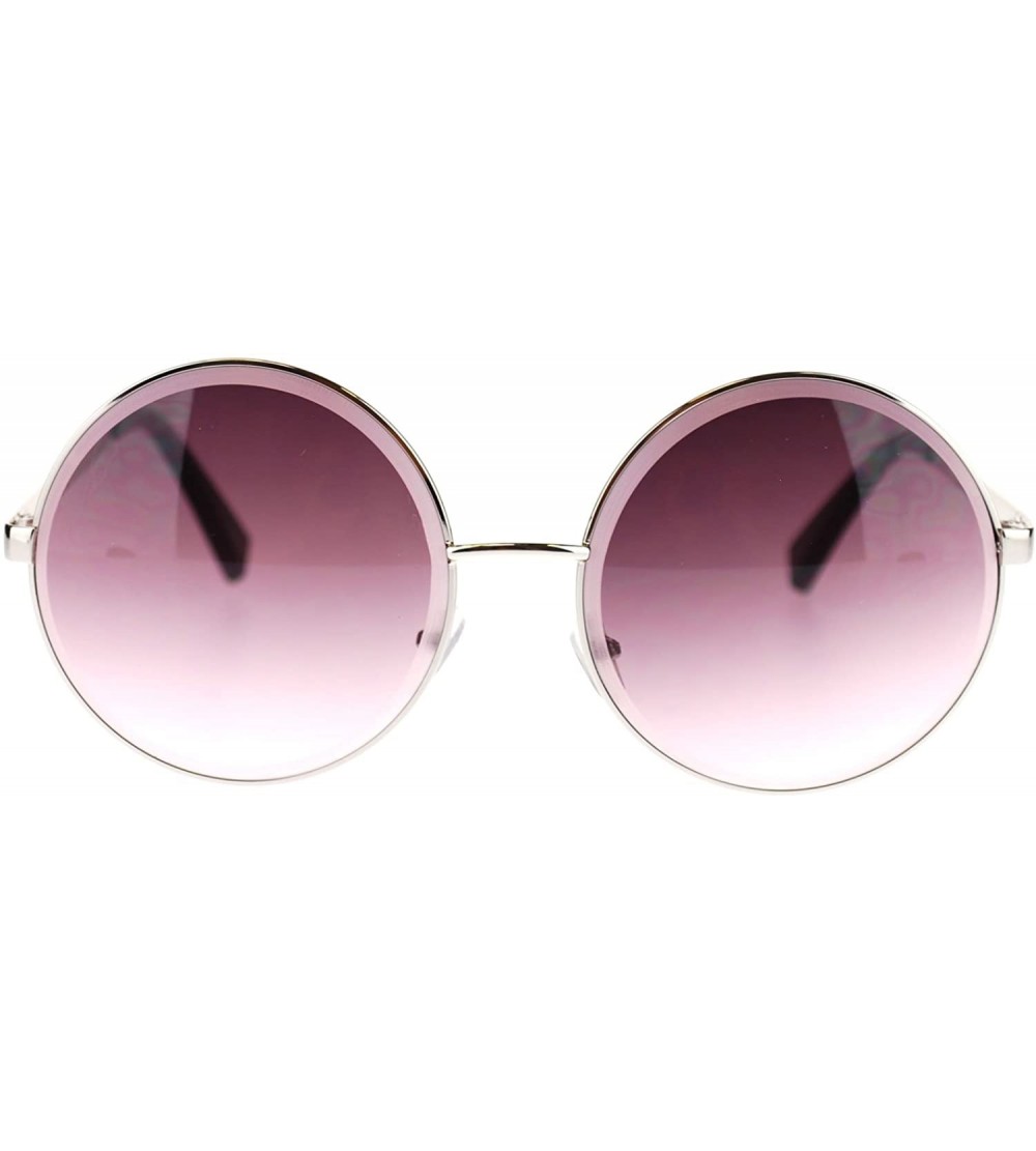 Oversized Womens Round Sunglasses Metal Frame Beveled Edge Circle Lens - Silver - CP11NP1TY4L $18.23