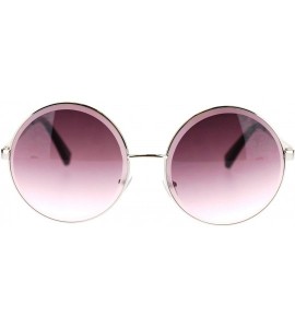 Oversized Womens Round Sunglasses Metal Frame Beveled Edge Circle Lens - Silver - CP11NP1TY4L $18.23