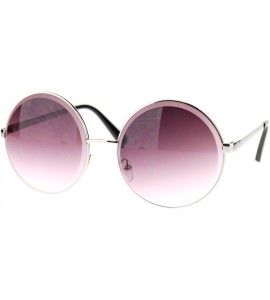 Oversized Womens Round Sunglasses Metal Frame Beveled Edge Circle Lens - Silver - CP11NP1TY4L $18.23