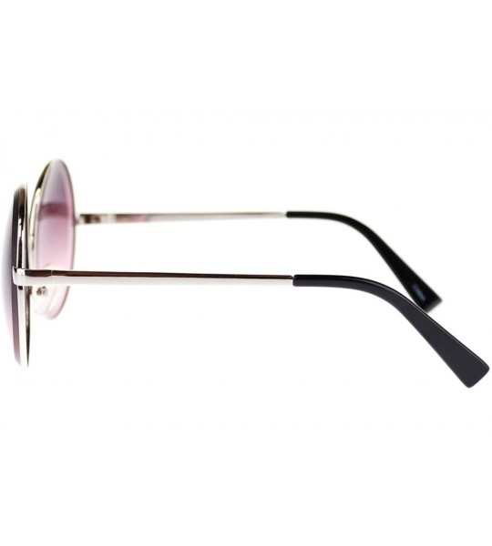 Oversized Womens Round Sunglasses Metal Frame Beveled Edge Circle Lens - Silver - CP11NP1TY4L $18.23