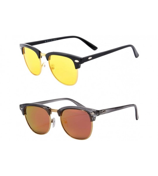 Square Wooden Fashion Sunglasses Polarized Sun Protection Half Rim Sunglasses for Women - 5862 - Black+grey - CU194HNX6ZY $23.94