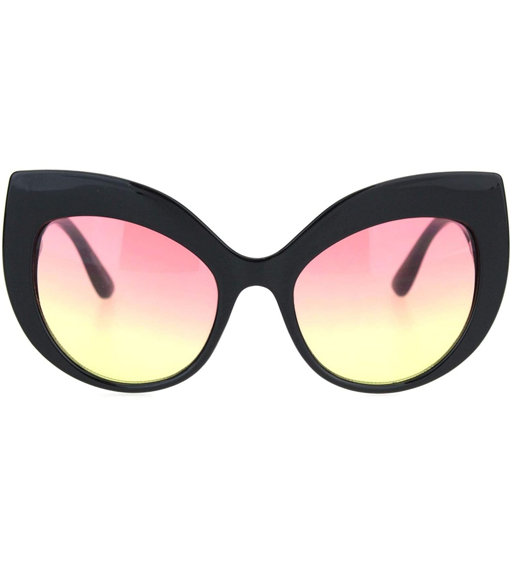 Oversized Womens Owl Brow Cat Eye Thick Plastic Fashion Sunglasses - Black Pink Yellow - C918OWZD645 $19.93