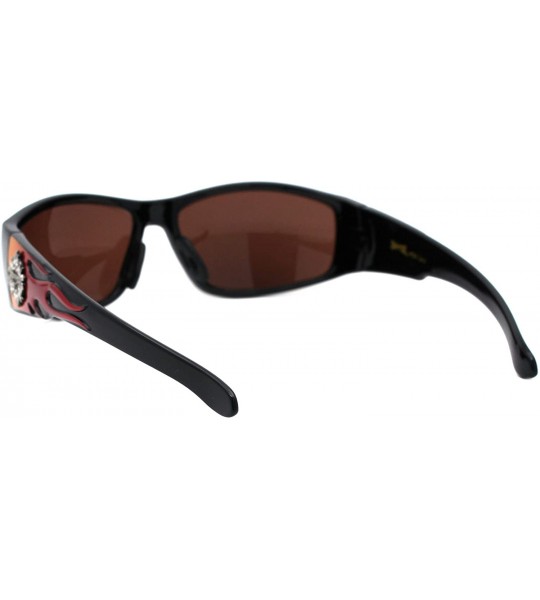 Wrap Sunglasses Mens Biker Fashion Flame Design Wrap Around UV 400 - Black Orang Red (Brown) - CT1950M8UQU $20.29