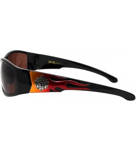 Wrap Sunglasses Mens Biker Fashion Flame Design Wrap Around UV 400 - Black Orang Red (Brown) - CT1950M8UQU $20.29