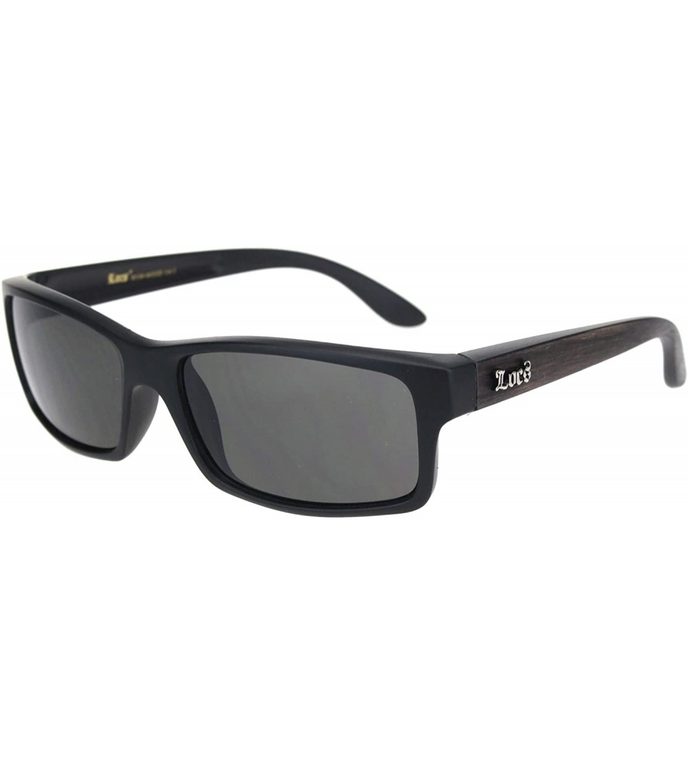 Rectangular Locs Sunglasses Mens Matte Black Rectangular Wood Textured Temple UV 400 - Black Brown - CD1953C2GX2 $20.43