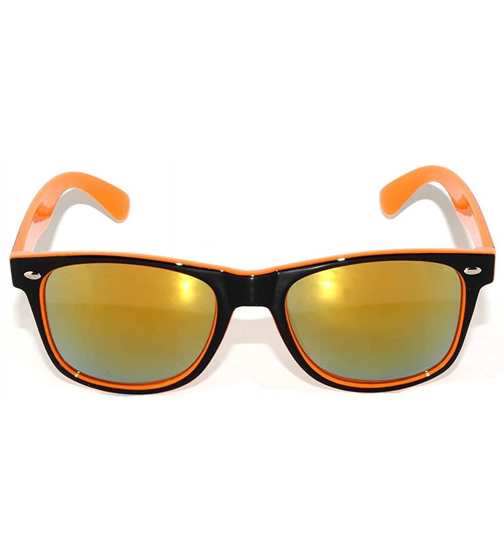 Wayfarer Vintage Two Tone - Black - Orange Sunglasses Retro 80's Gold Mirror Lens - CZ11NQR9HMX $18.87