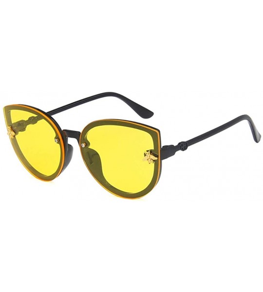 Oval Unisex Sunglasses Retro Bright Black Grey Drive Holiday Oval Non-Polarized UV400 - Bright Black Yellow - CJ18RKGAGY8 $18.18