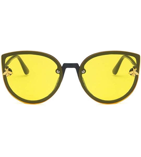 Oval Unisex Sunglasses Retro Bright Black Grey Drive Holiday Oval Non-Polarized UV400 - Bright Black Yellow - CJ18RKGAGY8 $18.18