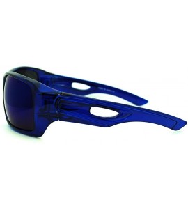 Rectangular Mens Mirrored Mirror Lens Sport Warp Plastic Frame Sunglasses Blue Blue - CQ11LXHTLOR $19.93