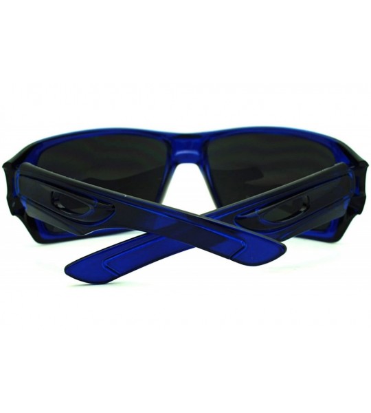 Rectangular Mens Mirrored Mirror Lens Sport Warp Plastic Frame Sunglasses Blue Blue - CQ11LXHTLOR $19.93